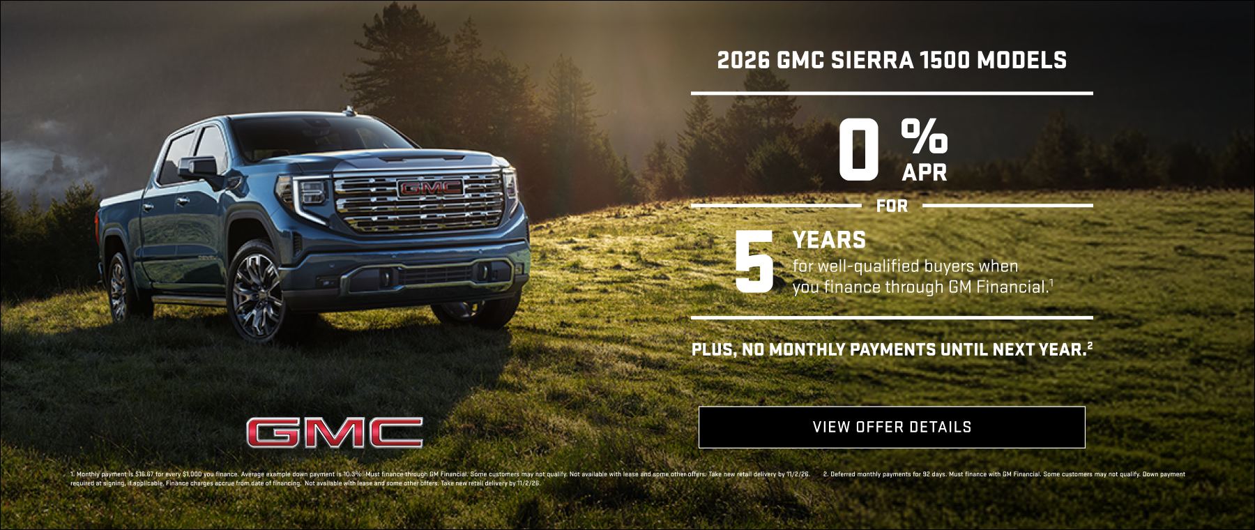 GMC Truck on grass with dark sky backgroun