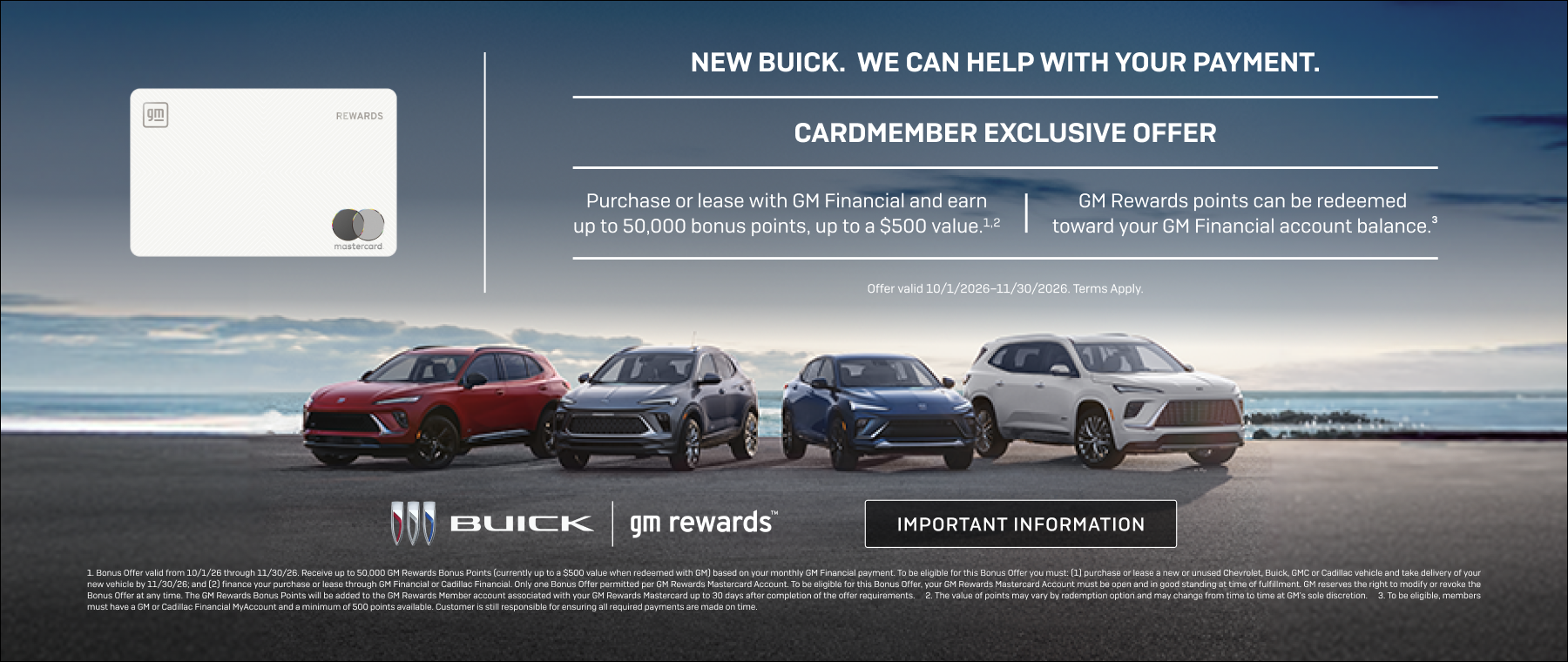 Line up of Buick vehicles in front of mountains